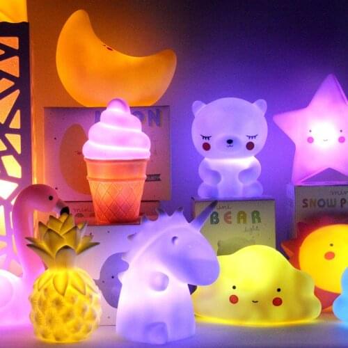 Kids Night Lights Moon Star Cloud Unicorn Rainbow Rabbit Baby Nursery Night Lamp Cartoon Toys Bedside Children Holiday Gifts Led
