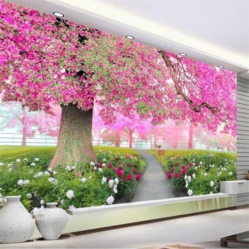 Beibehang Custom Wallpaper 3d Photo Murals Papel de parede Flower Sakura Tree Walkway 3D Living Room TV Background Wall paper