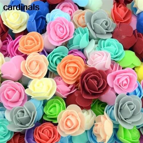 50PCS/Lot Artificial Mini PE Foam Rose Flower Head Handmade DIY Wedding Home Decoration DIY Scrapbooking Fake Flower Kiss Ball