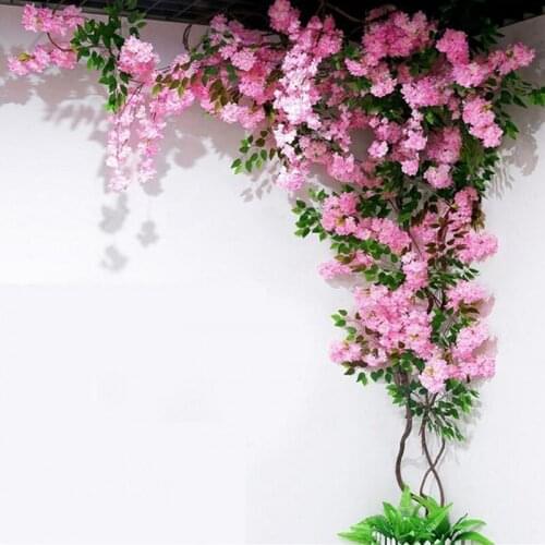 Artificial Cherry Tree Sakura Tree Stem with Plum Blossom Flower Dried Branches Rattan Sets for Home Wall DIY Decoration