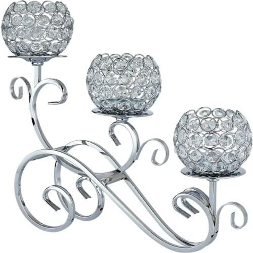 Candelabra Home Holiday Decorative,Silver Candlestick Centerpiece,flameless Candles,Crystal Candle Holders for Wedding Dining