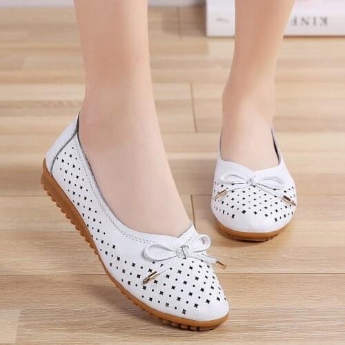 2020 summer Women Cutouts Genuine Leather Mom Shoes Comfortable Flats Nurse Casual slip-on ballet flat loafers size 35-42