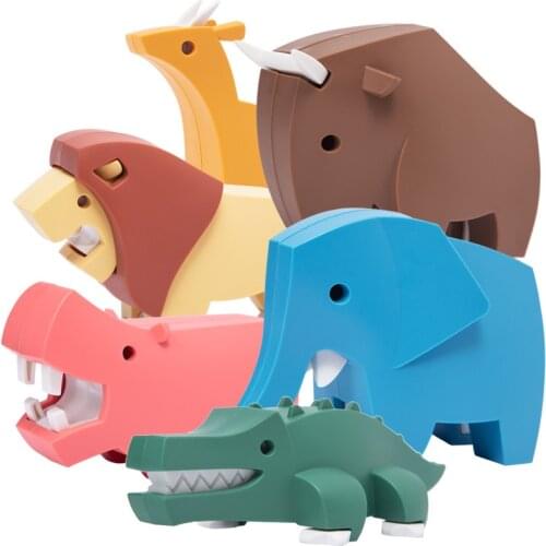 Puzzle DIY Magnetic Construction Set Cute Arboreal Animal Hippo 3D Model Kit Elephant Lion Early Child Educational Toy Halftoys