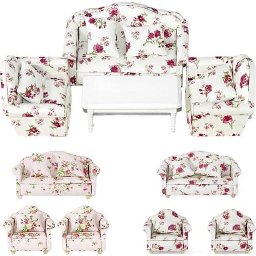 Dollhouse Furniture Scene Mini Floral Print Sofa Set Decor Toy DIY Crafts Props Children Toys Birthday Christmas New Year Gift