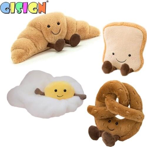 Cute Pretzel Crossant Toast Bread Food Decoration Plush Toy Stuffed Cartoon Baguette Poach Egg Decor Doll For Girl Kids Birthday