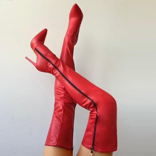 Fashion Sexy Women Red High Heels Boots Over The Knee Boots Female Thigh High Zipper Boots Ladies High Heel Shoes New Long Boot