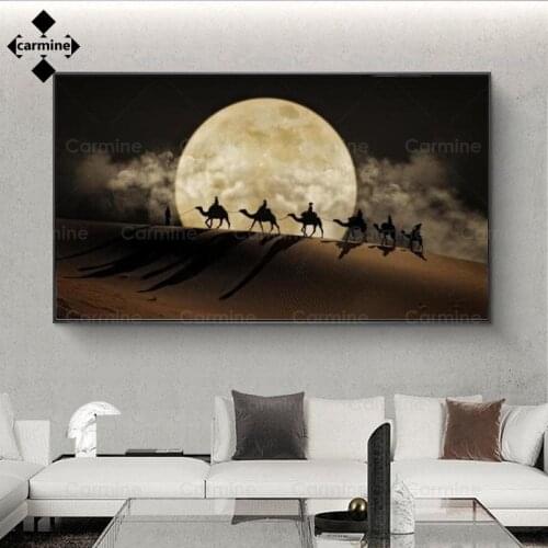 Night Scene Wall Art Poster and Print Desert Moon Camel Canvas Art Picture Landscape Printing Painting Wall Decor for Livingroom