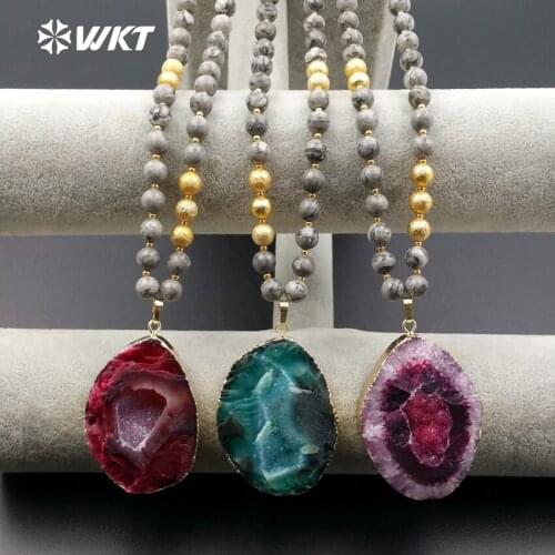 WT-N1053 WKT New Coming Natural Map Beads Necklace With Oval Natural Stone Pendant For Women Classic Beads Necklace