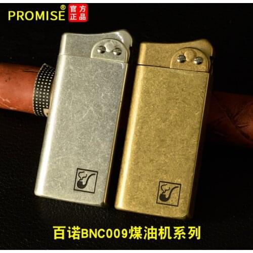 PROMISE Retro brass kerosene pipe lighter,Automatic ignition Flint Gasoline petrol cigarette lighter -68*29*12mm 60g