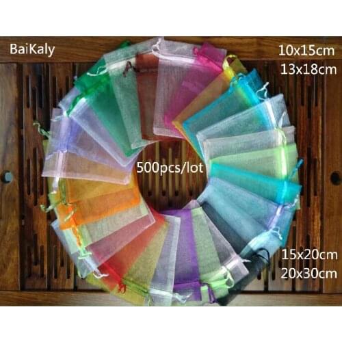 Wholesale 500pcs 10x15 13x18 15x20 20x30cm Organza bag Wedding Christmas Gift Drawstring Bags Jewelry Packaging Organza Pouches