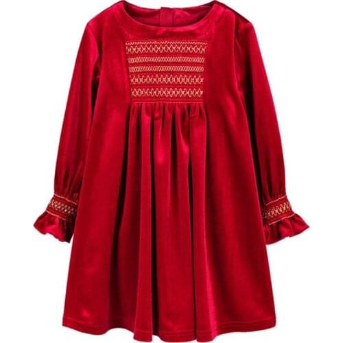 Baby Girl Handmade Smocked Dress Children Velvet Vintage Dresses Infant Birthday Christmas Gown Toddler Girls