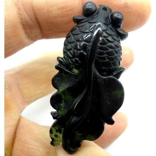 Wholesale Natural stone Chinese stone hand-carved statue of fish amulet pendant for diy Jewelry making necklace Accessories S1