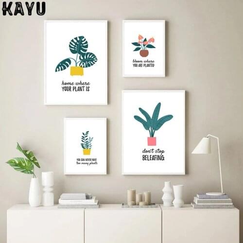House Plant Drawings Quotes Poster Vase Botanical Wall Art Print Canvas Painting Minimalist Art Interior Home Decoration