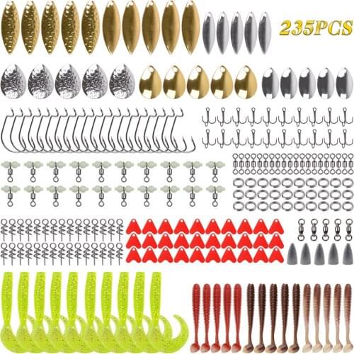 235Pcs/Box Fishing Spoon Rig Spinnerbait DIY Acceessoires With Spoon Sequin Spinner Bait Hooks Sinker Weights Swivels Lures