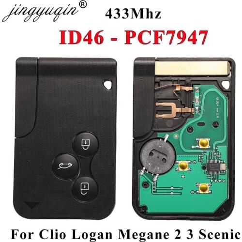 Smart Key Card for Renault Megane II Scenic II Grand Scenic 2003-2008 433mhz PCF7947 Chip ID46 3 Button Remote PCB Ultrasonic