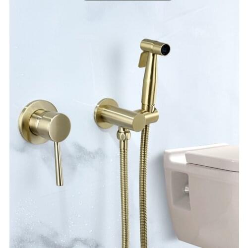 Bathroom Shower Set In Wall Brushed Gold Bidet Faucet Shower Mixer, Cold and Hot Total Brass Bath and Shower Mixer Tap Brass