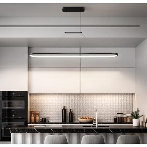 Modern Circle Ceiling Pendant Lamp Black Chandelier Lighting With Remote Dimmable For Dining Table Living Room Kitchen Island