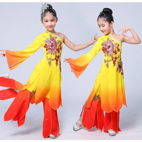 Chinese Folk Costume Children Yangko Dancing Clothing Fan Dance Costume Traditional Costume National Classic Dancer Wear