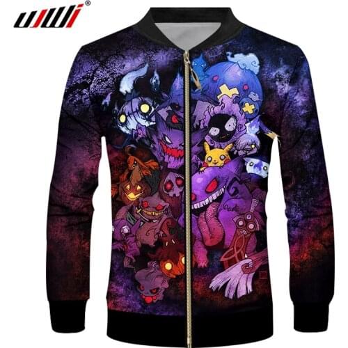 UJWI Cartoon Mens 3D Printed Funny Zip Jacket Fashion Haunter Loose Go Game Zipper Coat Long Sleeve Big Size Novelty