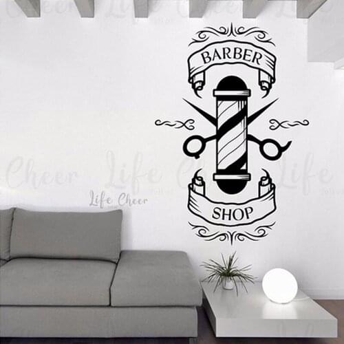 Barbershop Sign Window Sticker Hairstyle Designer Wall Decals Hair Studio Decoration Haircut Scissors Vinyl Sticker AC308