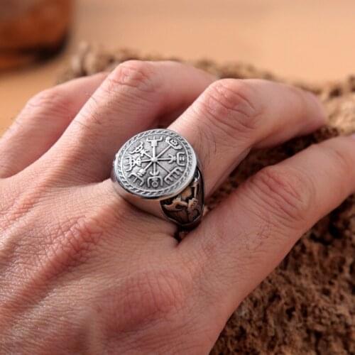Vintage Mens Viking Compass Rings Viking Pirate Axe Stainless Steel Punk Biker Ring Male Nordic Totem Jewelry Dropshipping