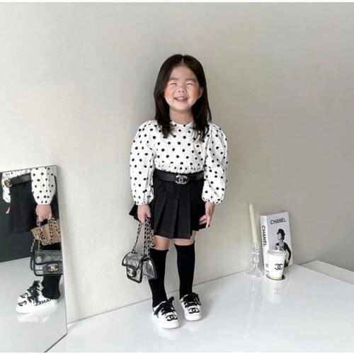 Skirt Knee Length Solid Ruched A-line Cotton Casual New Fashion Sweet Cute Lovely Spring Summer Autumn Girls Clothes for Kids