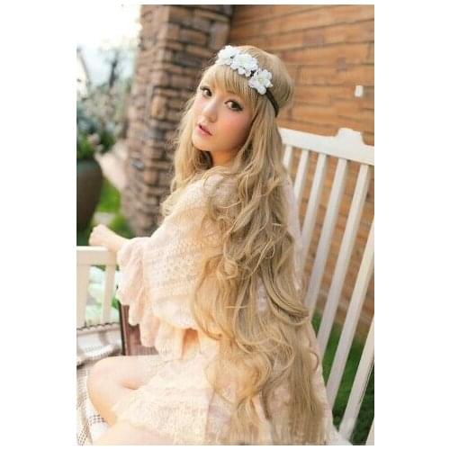 Women Fashion Princess Light Golden Long Wave Curly Cosplay Hair Free Shipping Party Long Women Hair