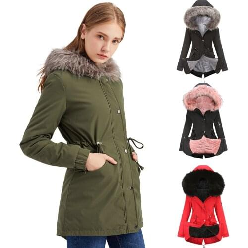 Women Winter Clothes Lady Coats and Jackets Harajuku Elegant Fashion Warm Outwear Parkas Big Fur Collar Long Sleeve Cotton C2734