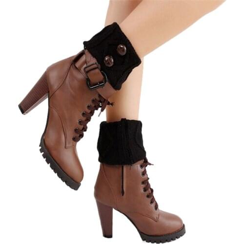 Ladies Knitted Leg Warmers Button Decoration Winter Women Warm Boot Cuffs Trim Toppers
