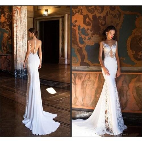 2021 New Mermaid Wedding Dresses Sexy Sheer Neck Open Back Full Lace Wedding Dress Beach Bridal Gowns Custom Made