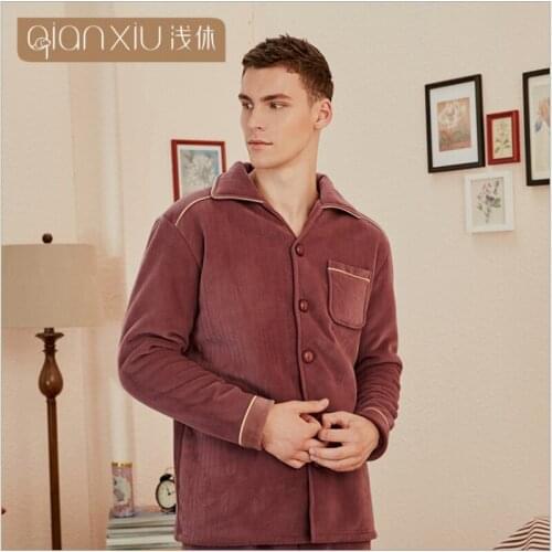 Winter Plus size Pijamas Men Casual Pajama sets Male Warm Flannel Sleepwear suit Mens Turn-down collar Coat & Pants XXL