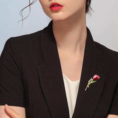 1 Pc Womens Elegant Tulip Flower Brooch Pins Crystal For Female Dress Coat Accessories Fashion Brooch Jewelry 2021 Hot sale