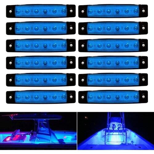 12PCS LED Marine Boat Courtesy Light 6LED Waterproof Boat Interior Navigation Blue Transom Step Lighting for Pontoon Yacht Kayak