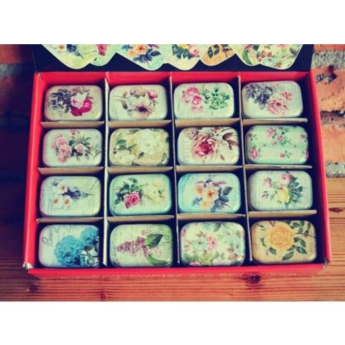 32pcs/box Mixed Flower Printing Mini Pill Case Collectables mini Box Diy storage box square lipstick case small tin box