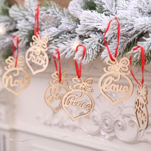 6pcs/set Merry Christmas Wood Peace Love Joy Faith Tree Hanging Ornaments Party Decor Art Craft Pendant Festival Decoration