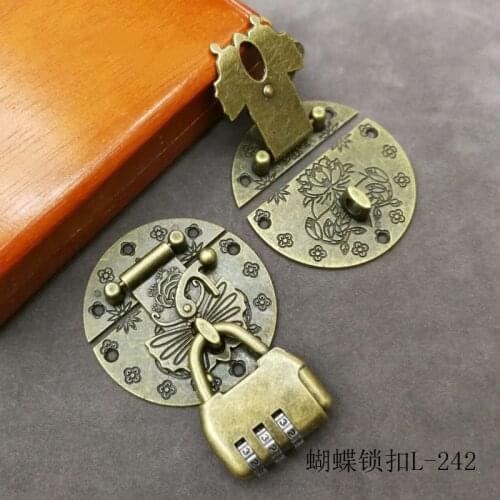 Antique Wooden Case butterfly hasp password lock set Wooden jewelry box Locking Latch hinges Furniture Hardware Accessories