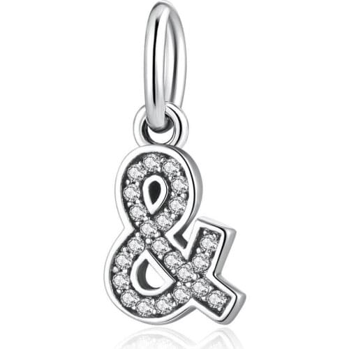 Authentic S925 Sign With Full Crystal Pendant Charm fit Lady Bracelet Bangle For Women DIY Jewelry Marking