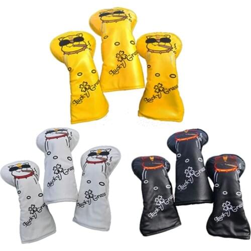 Lovely Dog Lucky Grass 1 3 5 Wood Headcovers Driver Fairway Woods Cover PU Leather Head Covers Set Protector Golf Accessories