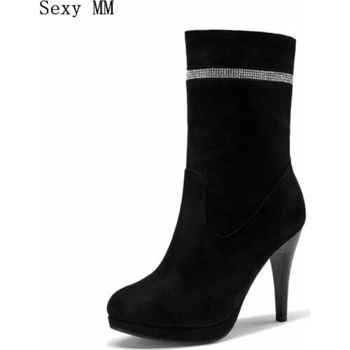 Spring Autumn Women Mid-Calf Boots High Heels Platform Pumps Woman Short Boots Shoes High Quality Plus Size 34-40 41 42 43 botas