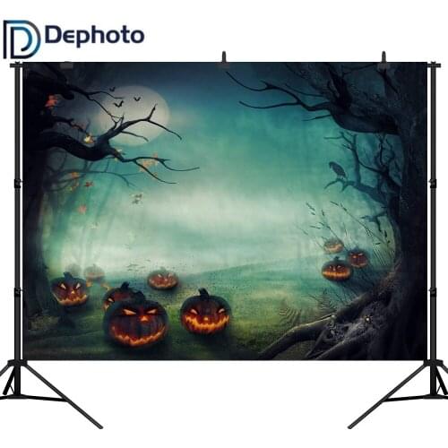 Dephoto Seamless Photography Backdrop Birthday Night Skull Pumpkin Light Halloween Professional Festival Backdrop Photographic