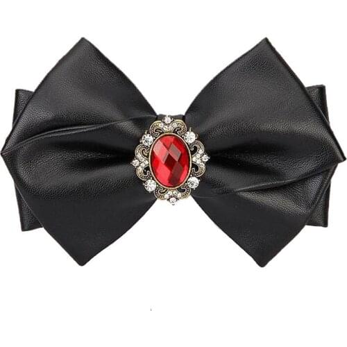 Bow Tie High-grade Fashion Gifts for Mens Unisex Crystal Formal Dress Court Banquet PU Leather Handmade Wedding Business Bowtie