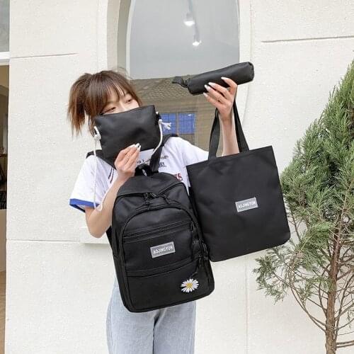 Canvas Women Backpack 4 Pcs Sets Schoolbag Large Capacity school bags for teenager girls