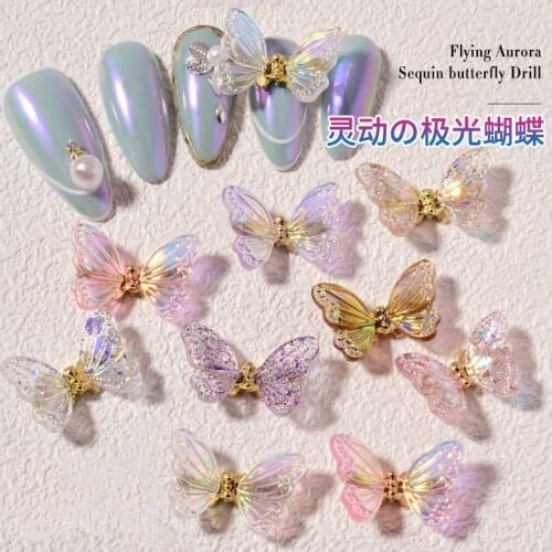 5PCS Color Exquisite Butterfly Nail Art Rhinestone 3D Aurora Crystal Zircon Nail Rhinestone DIY UV Gel Nail Art Accessories