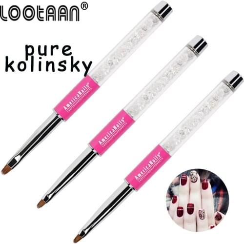 Lootaan Kolinsky Nail Art Brush Pen Flat Painting Drawing Tips Design Gel Brush Acrylic UV Gel Polish Rhinestones Crystal