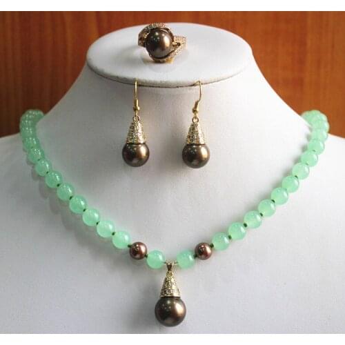 Best gift fashion jewelry set!Wholesale factory price Womens semi-precious Natural jade Necklace earring ring(7/8/9) set #107