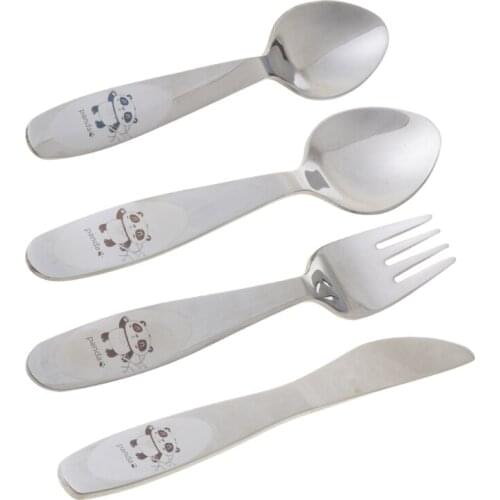 4pcs/set Baby Teaspoon Spoon Food Feeding Fork Knife Utensils Set Stainless Steel Kids Learning Eating Habit Children Tableware
