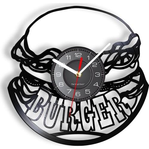 Hamburger Wall Clock With LED Backlight Delicious Fast Fried Food Laser Cut Longplay Wall Watch Modern Handicraft Hanging Decor