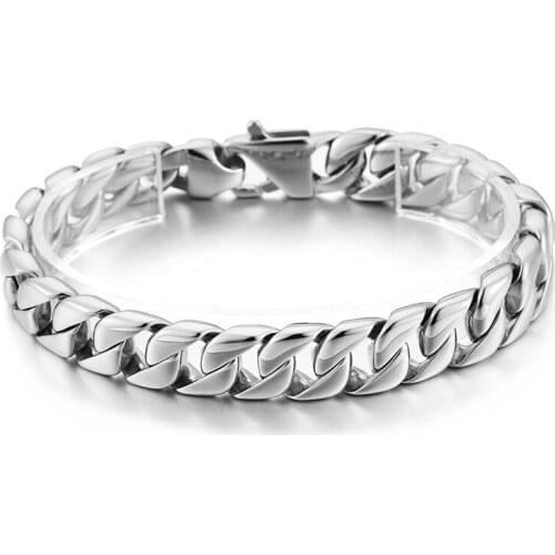 New Arrive Bracelet Chain Stainless Steel Waterproof Silver Color Vintage Pattern Cuban Curb Chain Mens Boys Bracelet Bangle