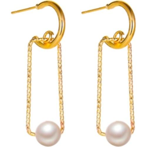 New Korea Cute Elegant Zircon Pearl Geometry Pendant Earrings for Women Girls Hollow Rectangular Earrings Gift