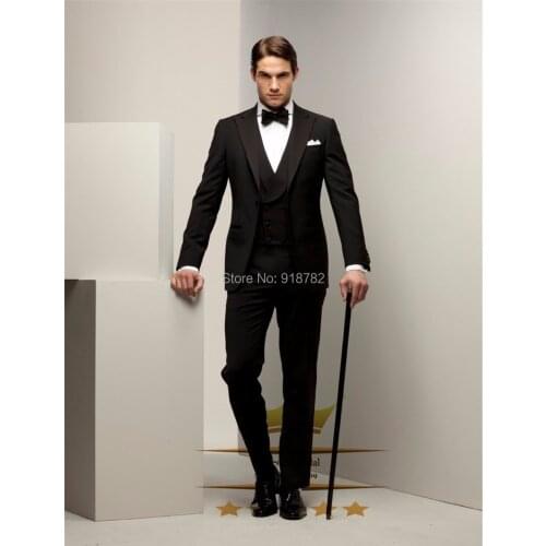 Jacket+Pants+Vest+Bow 2017 Italian Tuxedos Groom Men Suits Custom Fit Business Dress Wedding Suits for Men Blazer Costume Homme